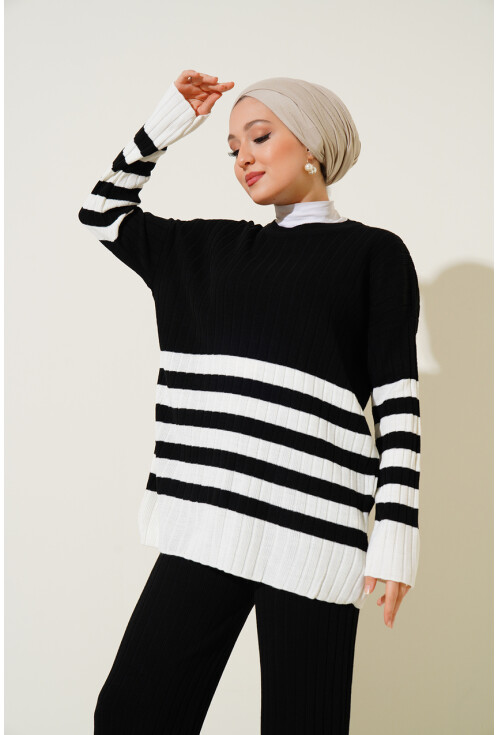 15837 Çizgili Oversize İkili Takım