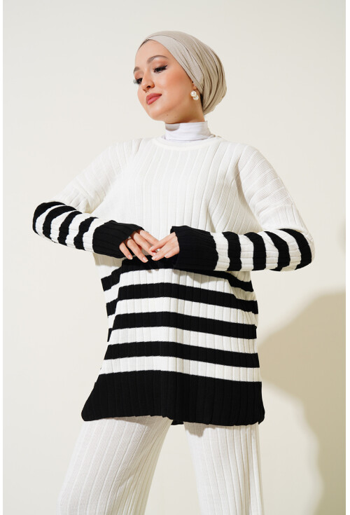 15837 Çizgili Oversize İkili Takım