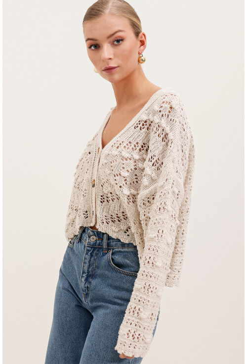 15851 Ajurlu/Delikli Oversize Hırka