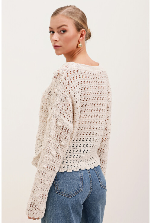 15851 Ajurlu/Delikli Oversize Hırka