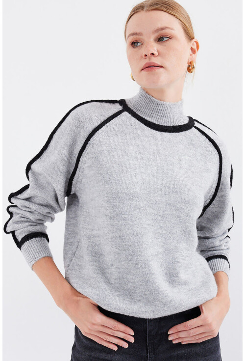 15879 Çizgili Oversize Triko Kazak