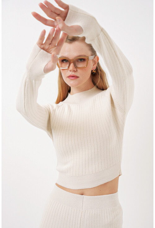 15905 Crop Kazak Pantolon Triko Alt Üst Takım