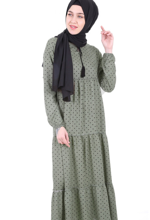 1627 Yaka Bağcıklı Tesettür Elbise