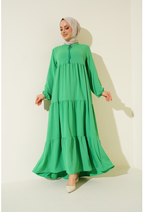 1627 Hijab Dress With Lace-Up Collar
