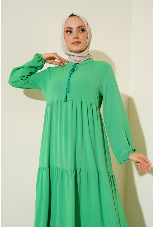 1627 Hijab Dress With Lace-Up Collar