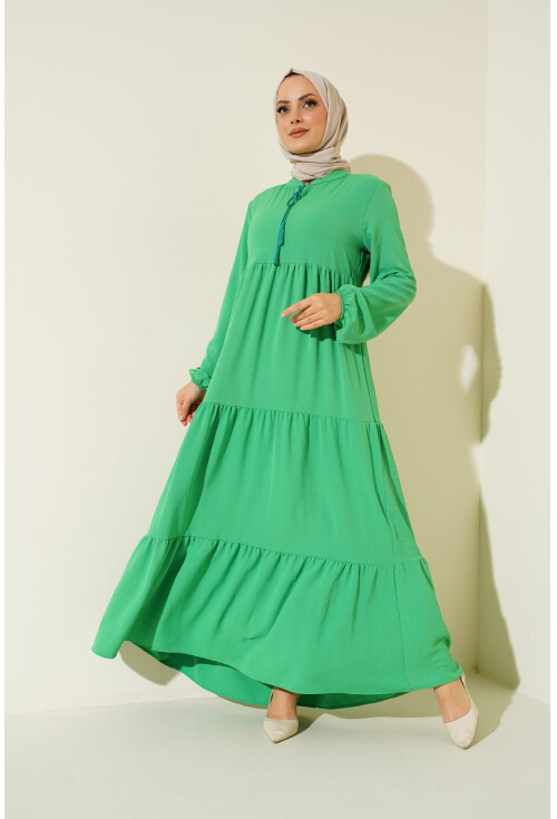 1627 Hijab Dress With Lace-Up Collar