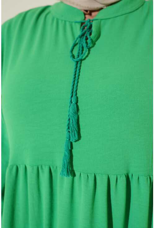 1627 Hijab Dress With Lace-Up Collar