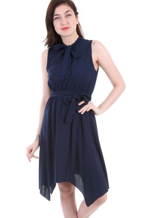 1644 Bel Kuşak Yaka Bağlama Elbise