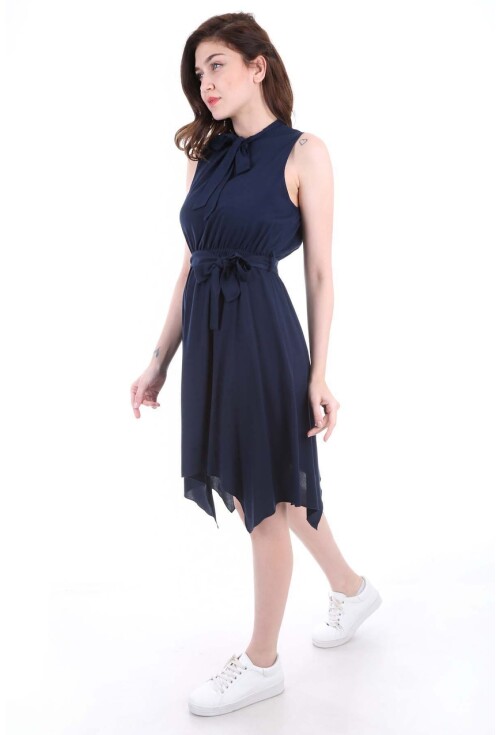 1644 Bel Kuşak Yaka Bağlama Elbise