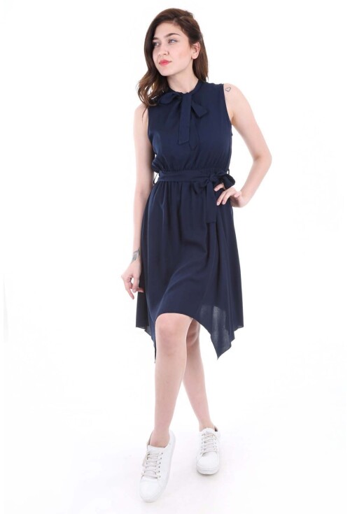 1644 Bel Kuşak Yaka Bağlama Elbise