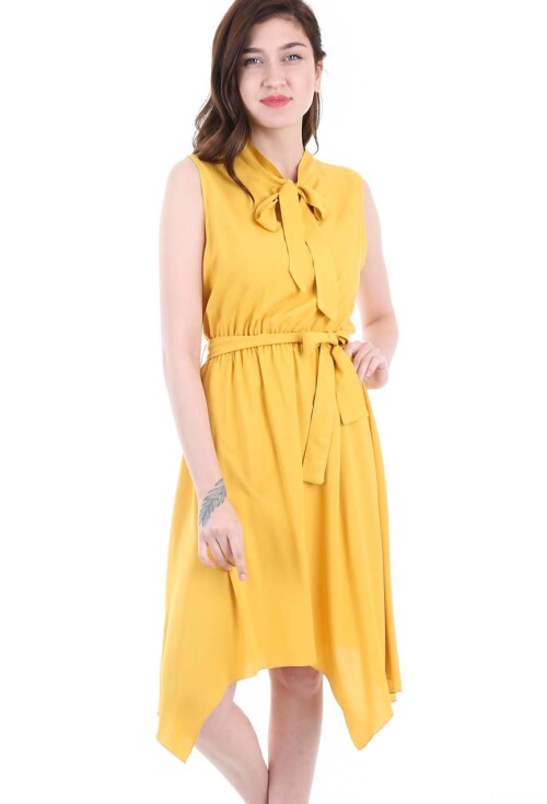 1644 Bel Kuşak Yaka Bağlama Elbise