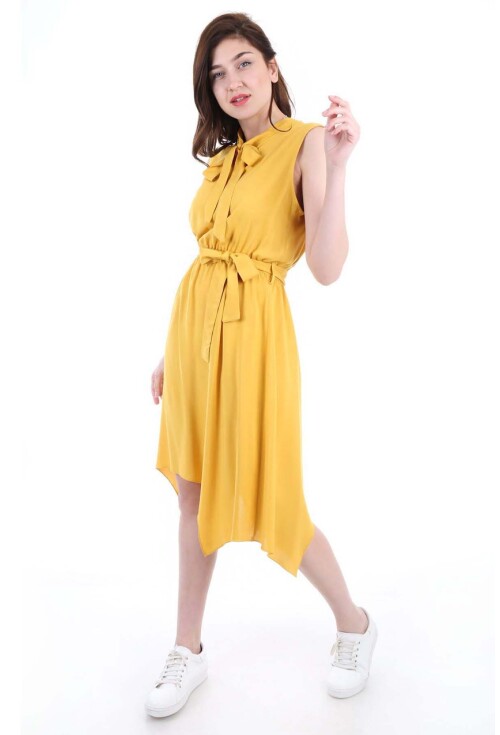 1644 Bel Kuşak Yaka Bağlama Elbise