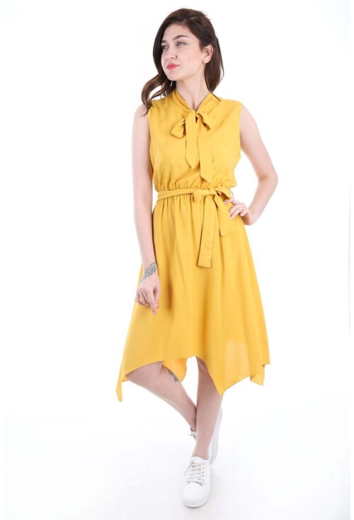 1644 Bel Kuşak Yaka Bağlama Elbise