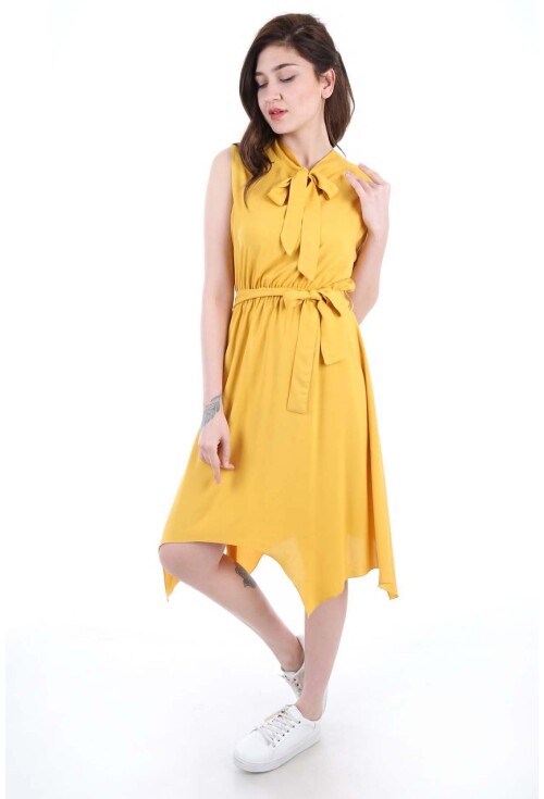 1644 Bel Kuşak Yaka Bağlama Elbise