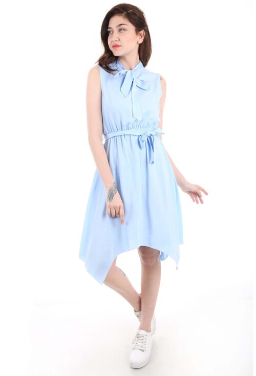 1644 Bel Kuşak Yaka Bağlama Elbise