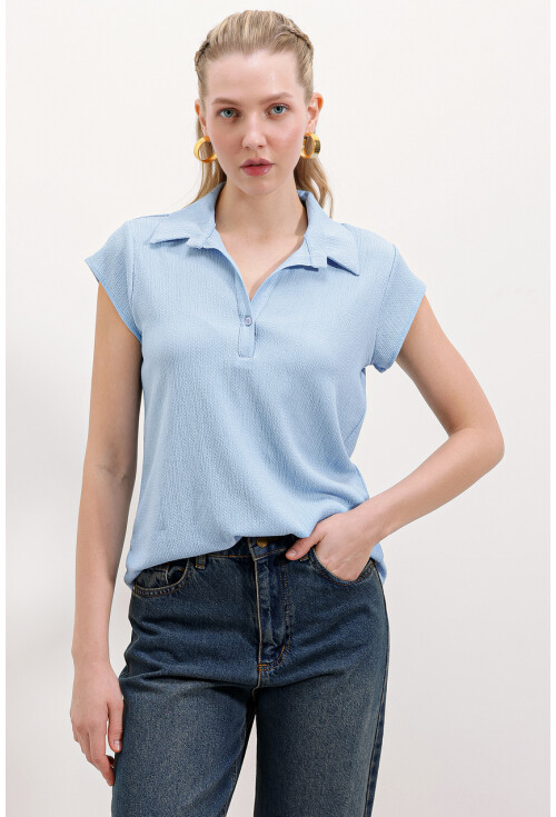 20123 Polo Yaka Örme Bluz