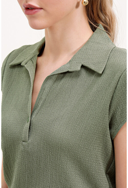 20123 Polo Collar Knit Blouse