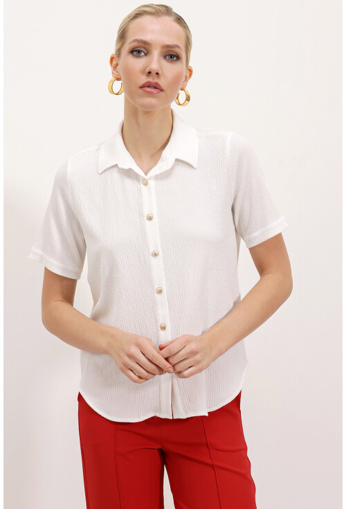 20181 Gold Düğmeli Örme Gömlek