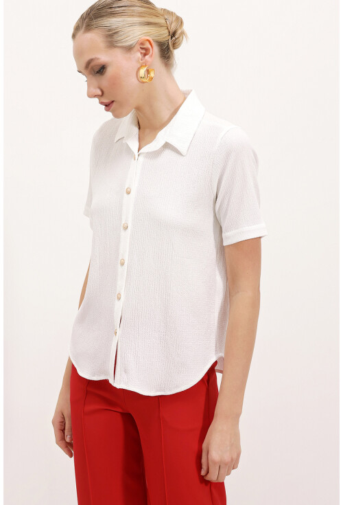 20181 Gold Düğmeli Örme Gömlek