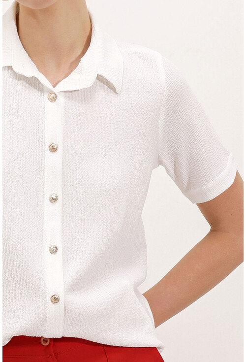 20181 Gold Düğmeli Örme Gömlek