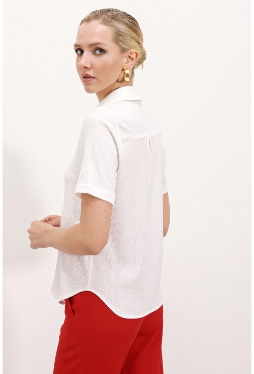 20181 Gold Düğmeli Örme Gömlek