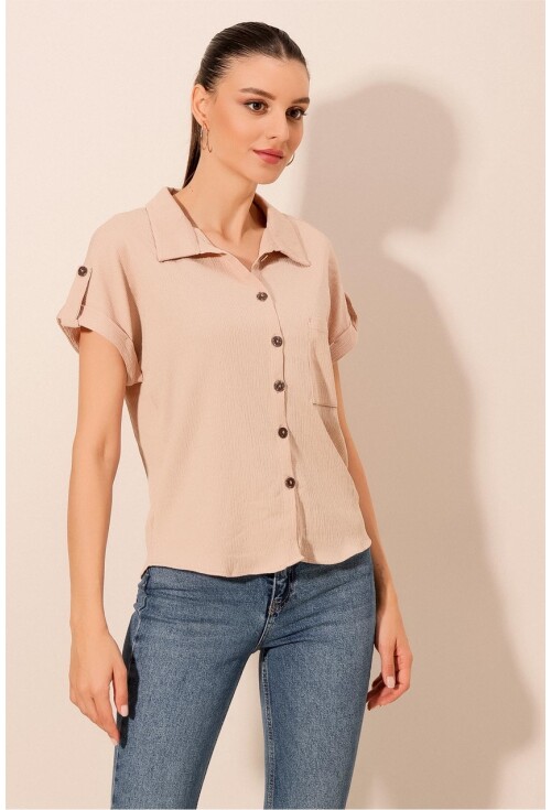 20182 - Duble Kol Bayan Krinkıl Gömlek