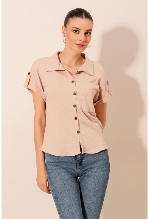 20182 - Duble Kol Bayan Krinkıl Gömlek