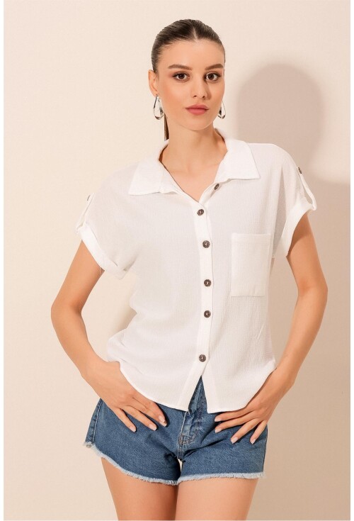 20182 - Duble Kol Bayan Krinkıl Gömlek