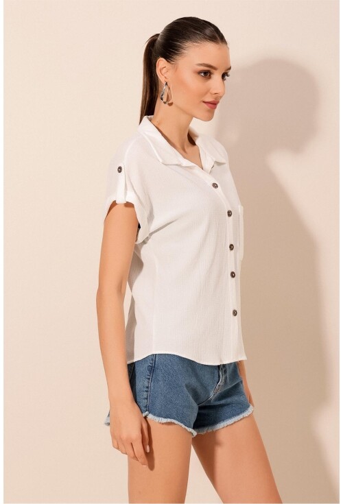 20182 - Duble Kol Bayan Krinkıl Gömlek