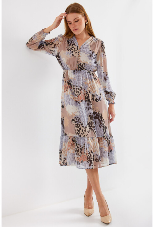 2137 Patterned Chiffon Dress