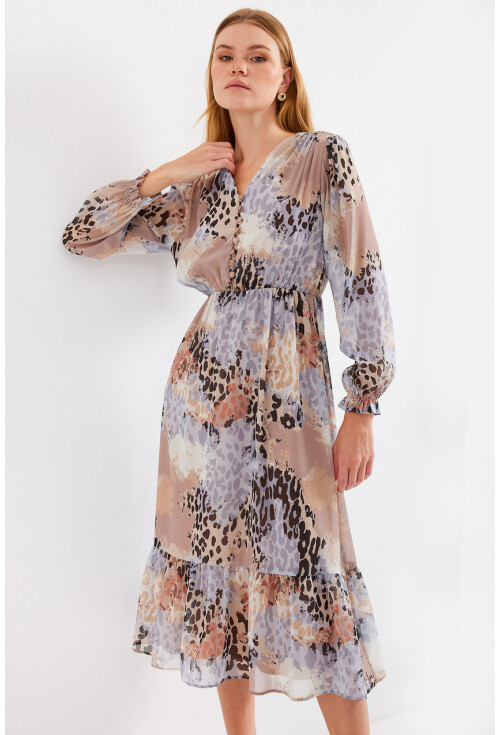 2137 Patterned Chiffon Dress
