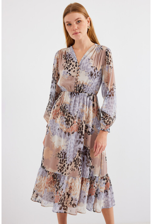 2137 Patterned Chiffon Dress