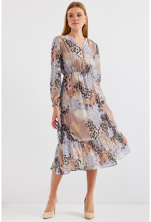2137 Patterned Chiffon Dress