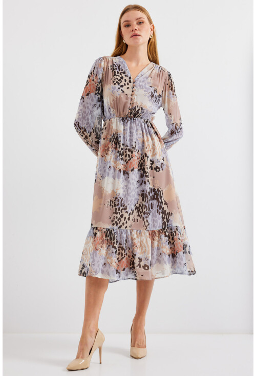 2137 Patterned Chiffon Dress