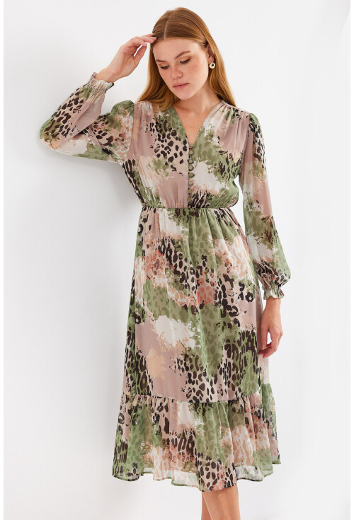 2137 Patterned Chiffon Dress