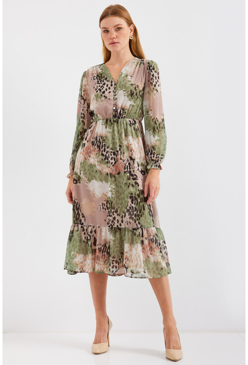 2137 Patterned Chiffon Dress