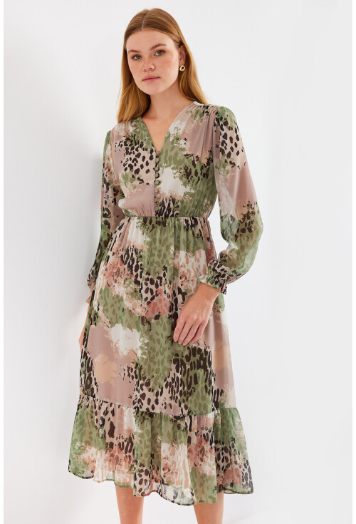 2137 Patterned Chiffon Dress