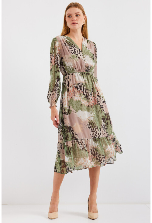 2137 Patterned Chiffon Dress