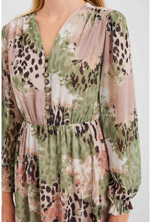 2137 Patterned Chiffon Dress