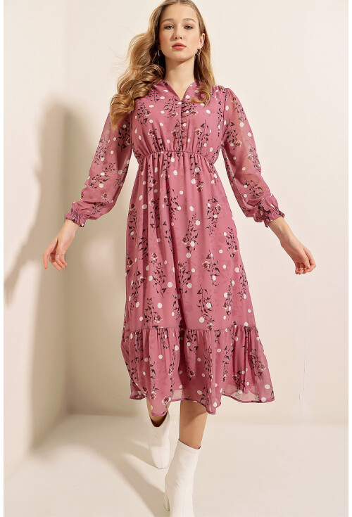 2137 Patterned Chiffon Dress