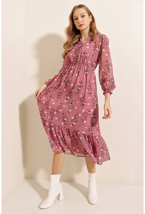 2137 Patterned Chiffon Dress