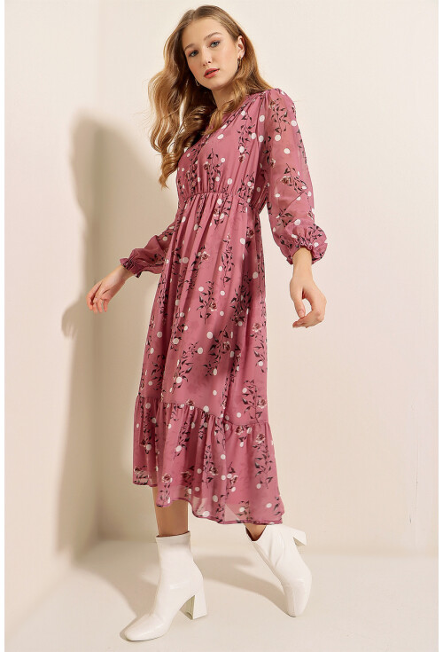 2137 Patterned Chiffon Dress
