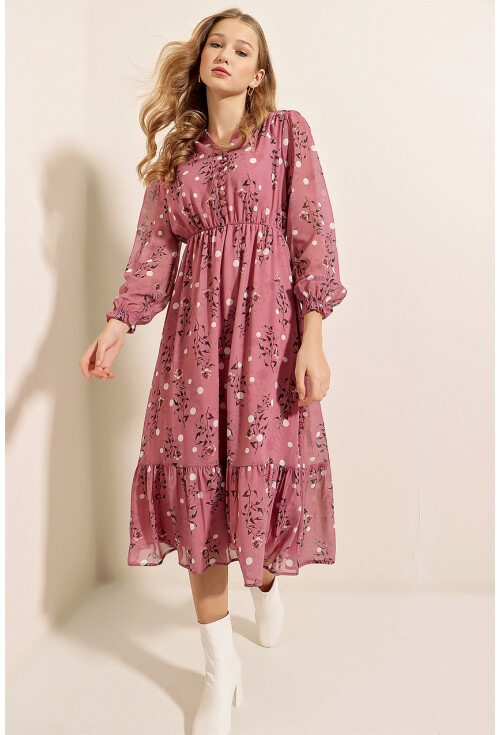 2137 Patterned Chiffon Dress