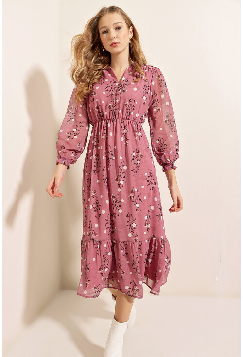 2137 Patterned Chiffon Dress
