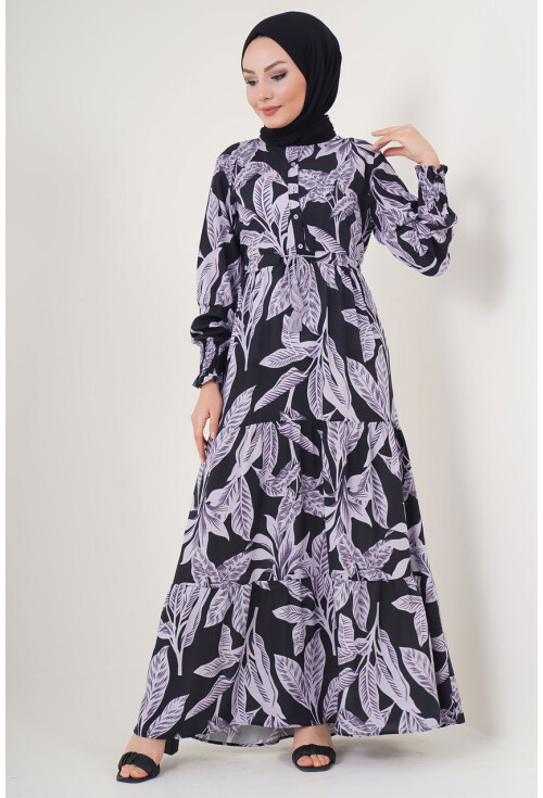 2145 Desenli Tesettür Elbise