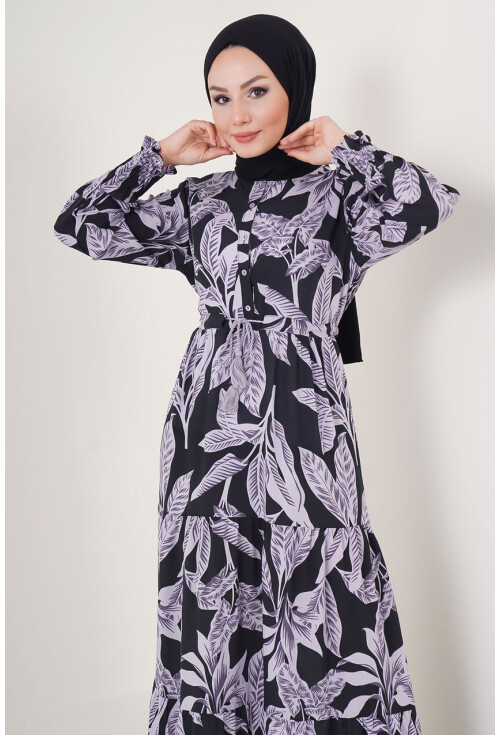 2145 Desenli Tesettür Elbise