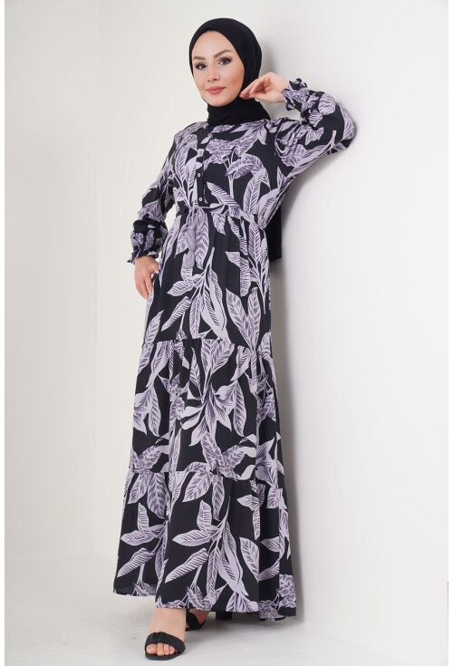 2145 Desenli Tesettür Elbise