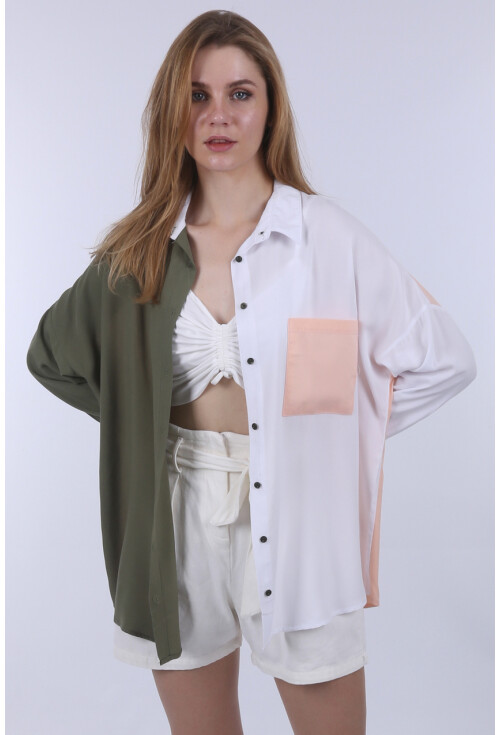 3904 Blok Renkli Oversize Gömlek