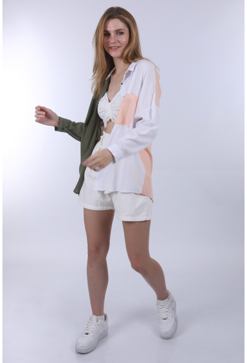 3904 Blok Renkli Oversize Gömlek