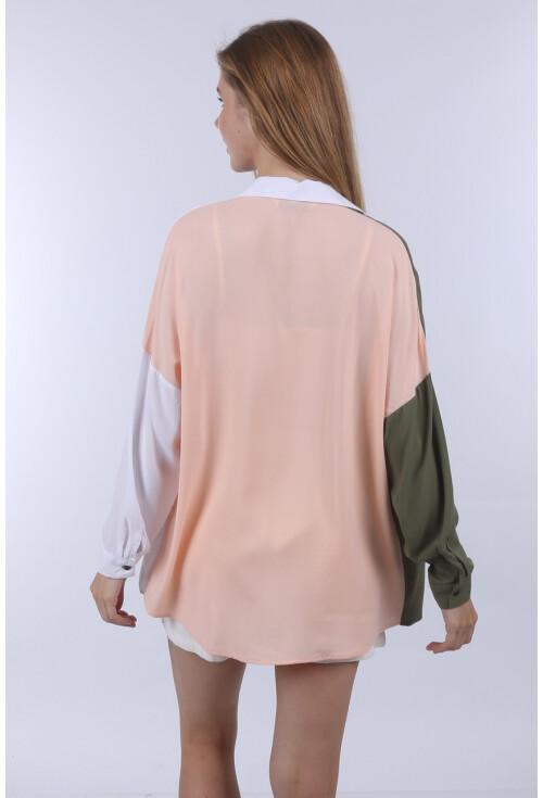3904 Blok Renkli Oversize Gömlek